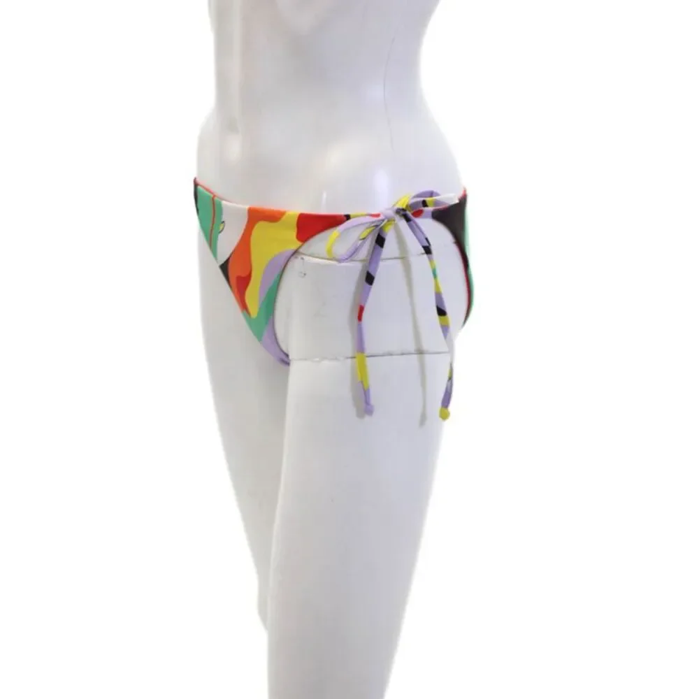 Mara Hoffman Womens Abstract Print Brazilian String Bikini Bottoms Multi Size L
